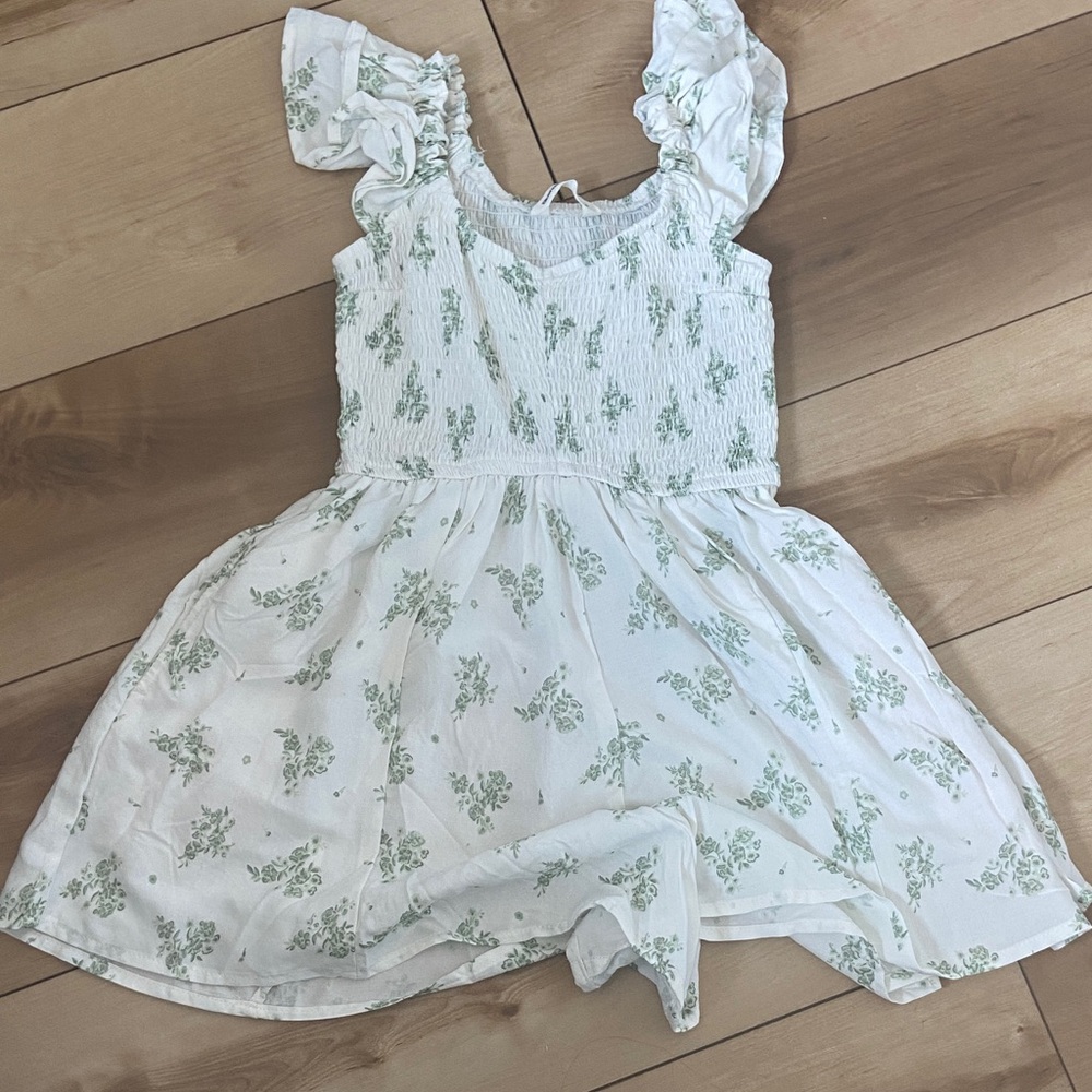 Floral White and Green Kids Dress: